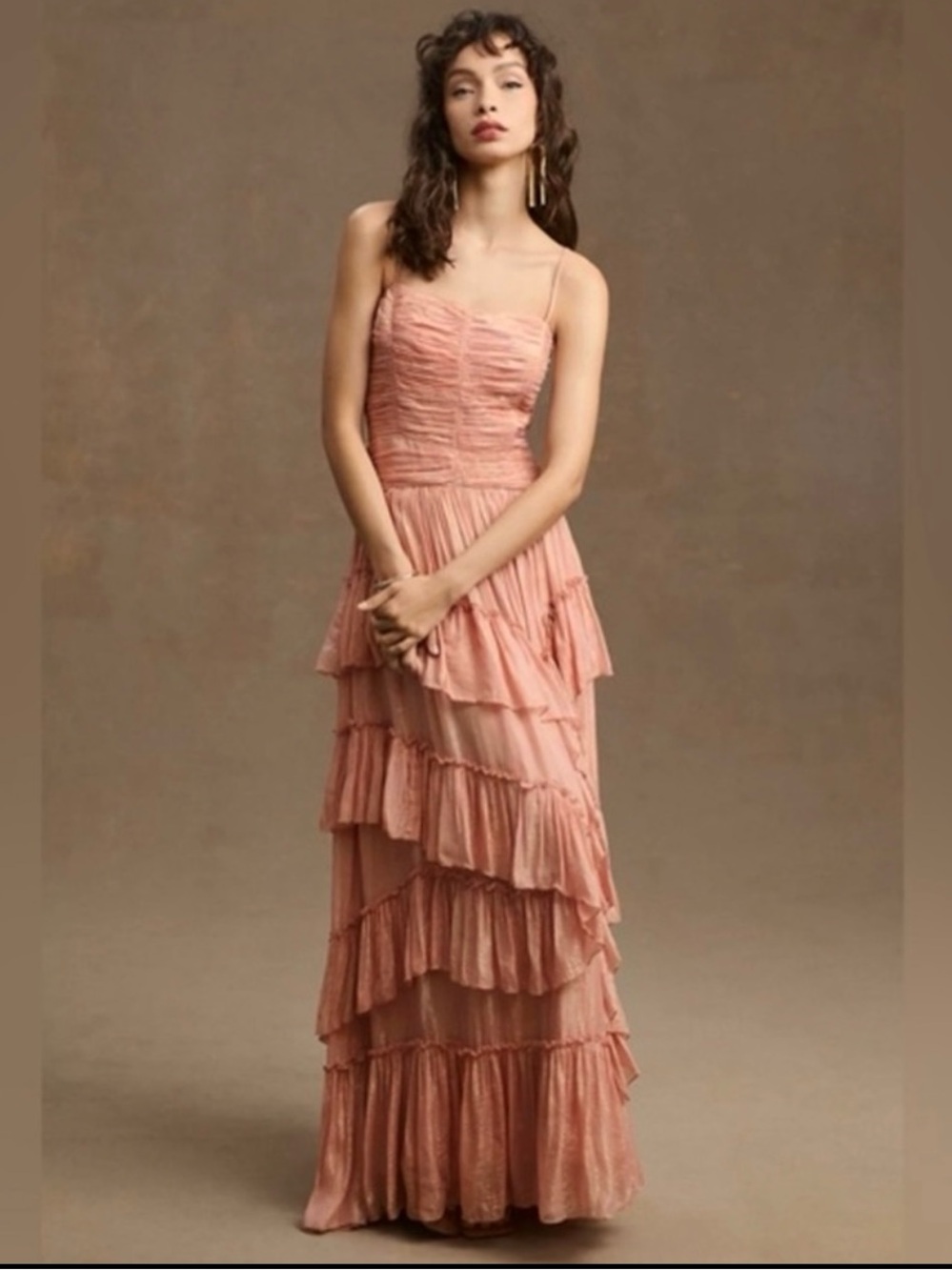 BHLDN Anthropologie NEW Jessa Asymmetrical Ruffled Gown Size 4 Blush Shimmer NEW
